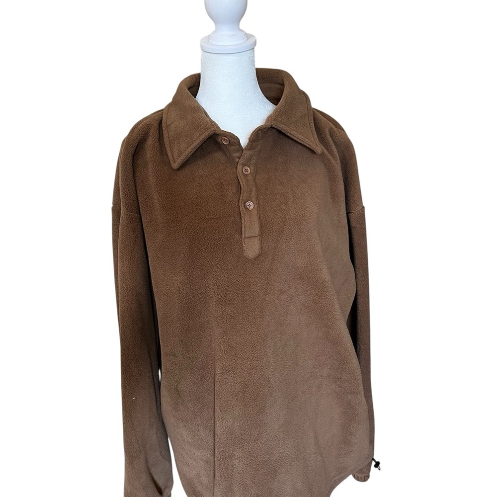 Brown Fleece Pullover with Button Placket - image 1